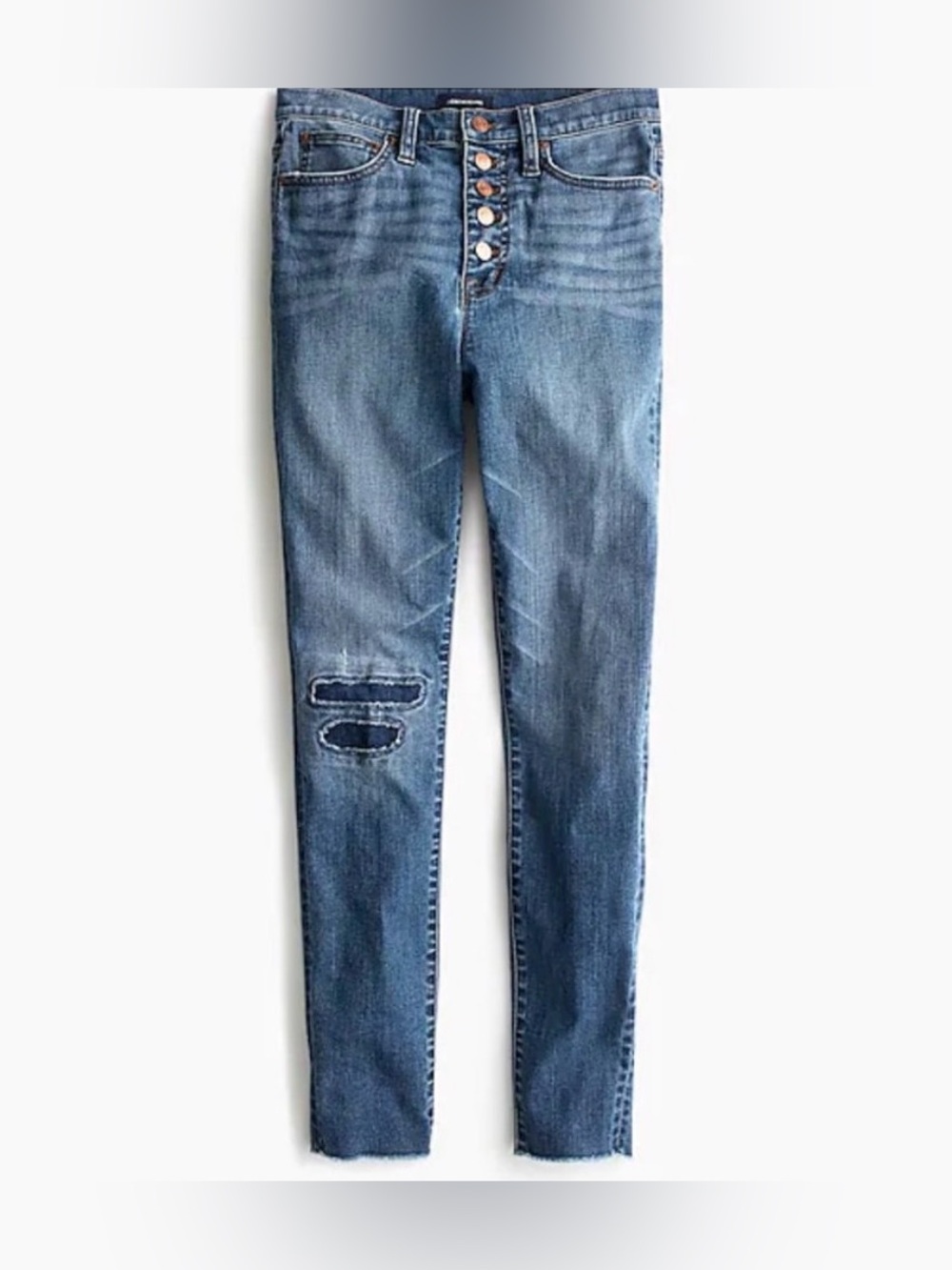 J Crew 10” High-Rise Toothpick Jeans Ripped Repaired Blue Size 29
